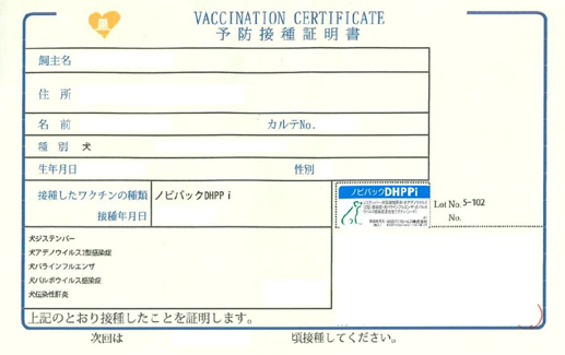 混合ワクチン接種済み証明書見本